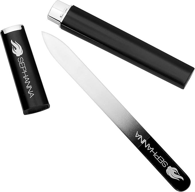 Sephanna 1 Pack Glass Nail File for Unisex Ultra Quality, Portable Crystal Nail File with Case for Mani & Pedicure- Smooth Finish for Natural & Acrylic Nails