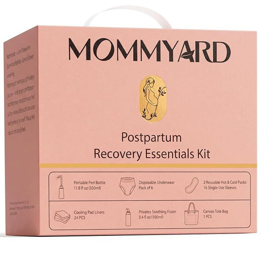 Postpartum Recovery Essentials Kit, Labor & Delivery Gift for Mom, Includes Peri Bottle, Soothing Foam, Self-Absorbent Disposable Underwear, Hot&Cold Packs, Soothing Liners, Canvas Tote Bag