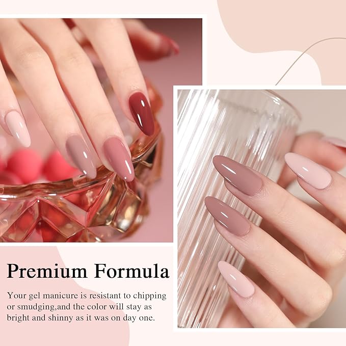 Beautpal Nude Gel Nail Polish Set, 10 Colors Neutral Pink Blush Nude Glitter Gel Polish All Seasons Skin Tones Soak Off Manicure Home DIY Nail Art Design Starter Kit Salon Quality Gift for Women Girls