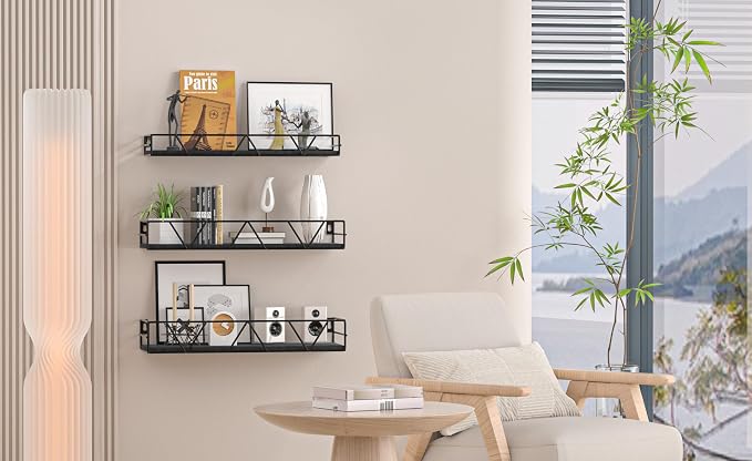 Floating Shelves Set of 3, Wood Wall Shelf, Farmhouse Shelf for Bedroom | Wall Mounted Floating Shelf for Living Room, Bedroom, Bathroom, Kitchen, Office