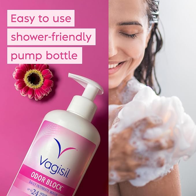 Vagisil Feminine Wash for Intimate Area Hygiene, Odor Block, Gynecologist Tested, Hypoallergenic, 16.9 oz with Pump (Pack of 2)
