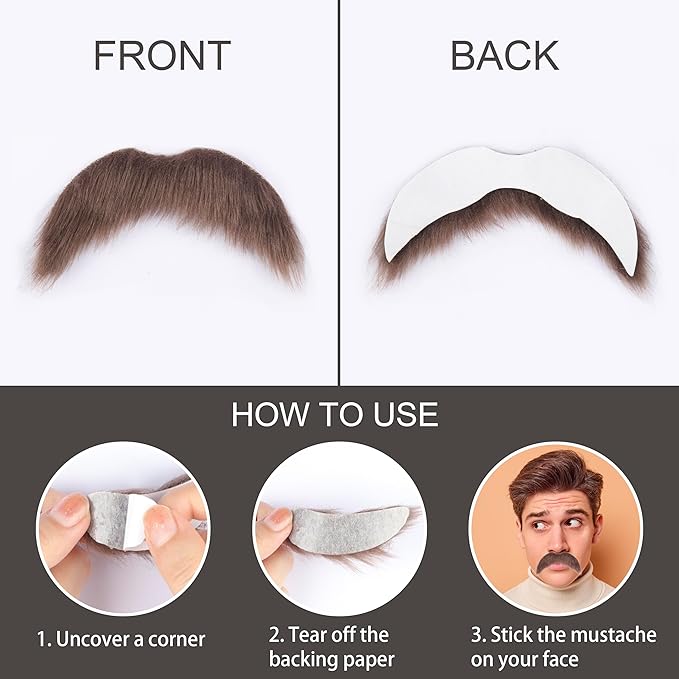 Fake Mustache for Men Classic Halloween Self Adhesive Fake Beard Novelty Stick On Fake Mustaches