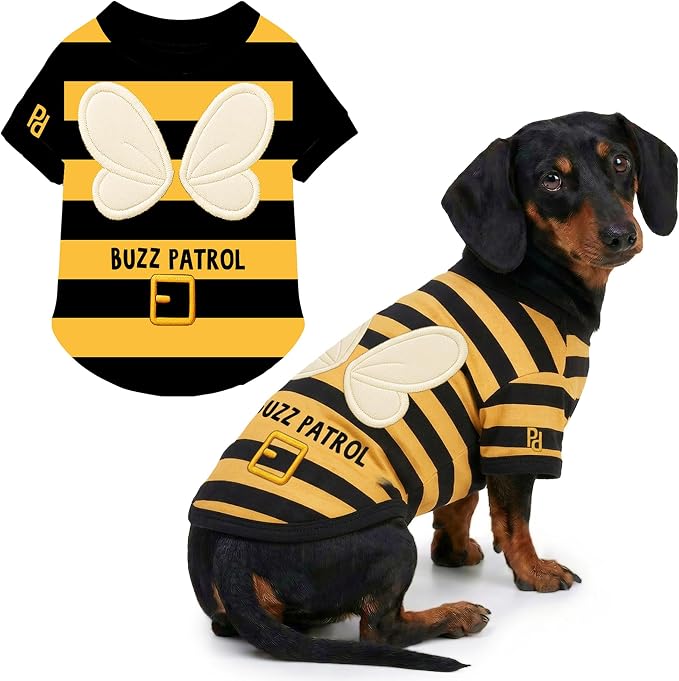 Parisian Pet Dog Buzz Patrol Bee Shirt - Embroidered Pet Vest - 100% Cotton & Polyester Doggy Shirt - Lightweight Pet Clothes - Sleeved Puppy Costume - Funny Shirts for Large Dogs - XL