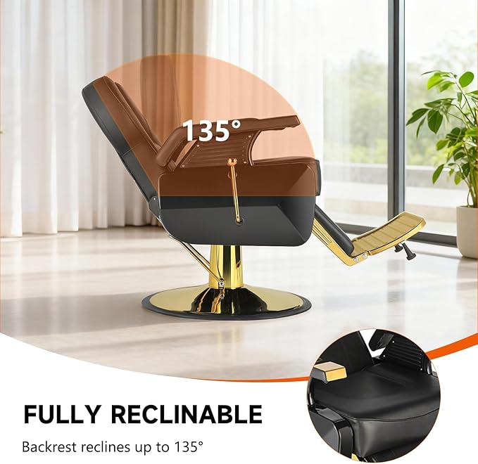 Salon Chair Barber Chair Hydraulic Recline Barber Chairs Hair Chair for Barbershop Hair Salon Equipment Styling Chair with Heavy Duty Hydraulic Pump Black Gold