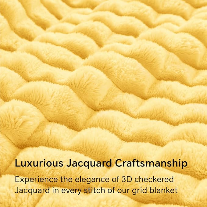 BEDELITE Light Yellow Checked Fleece Twin Throw Blanket for Bed, 60x80 Inch | Soft Warm Fuzzy Fluffy Blanket for Couch Sofa, Lightweight Plush Cozy Throws for Home Room Decor, Gift for Women, All Season