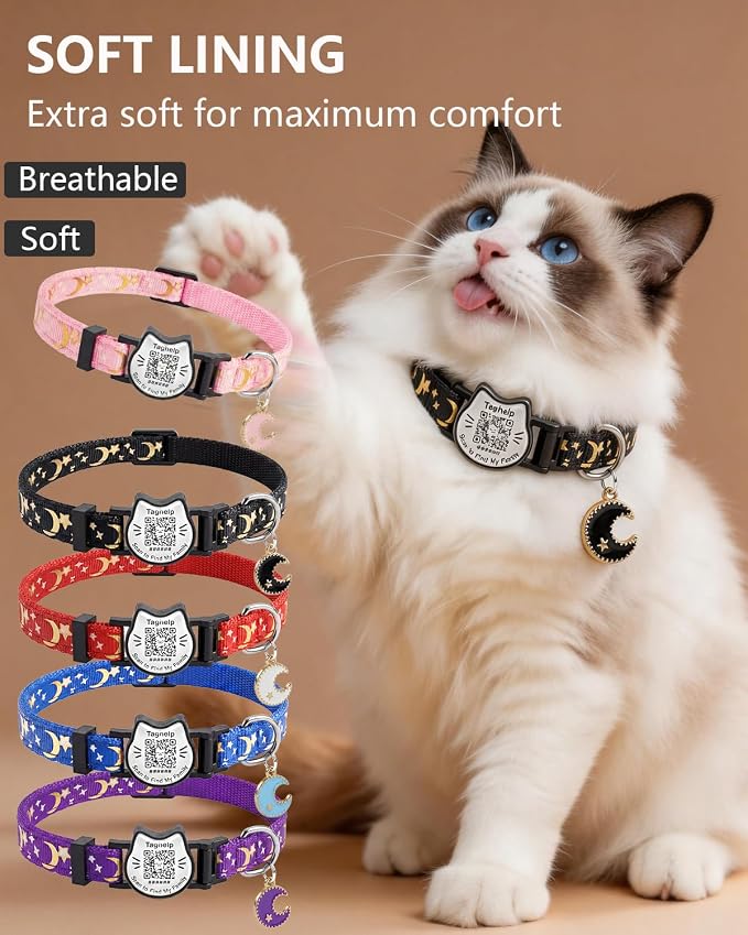 3-Pack， Cat Collars with smart id tag & Star and Moon， Breakaway Kitten Collar, Cute Kitty Collar, Pet Supplies Accessories(3-Pack, Collar Only)