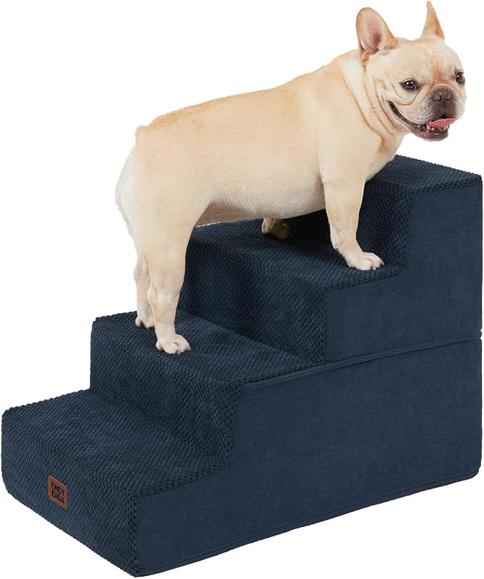 EHEYCIGA Dog Stairs for Bed 18" H, 4-Step Dog Steps for High Bed, Navy | Pet Steps for Small Dogs and Cats, Non-Slip Balanced Pet Ramp Indoor