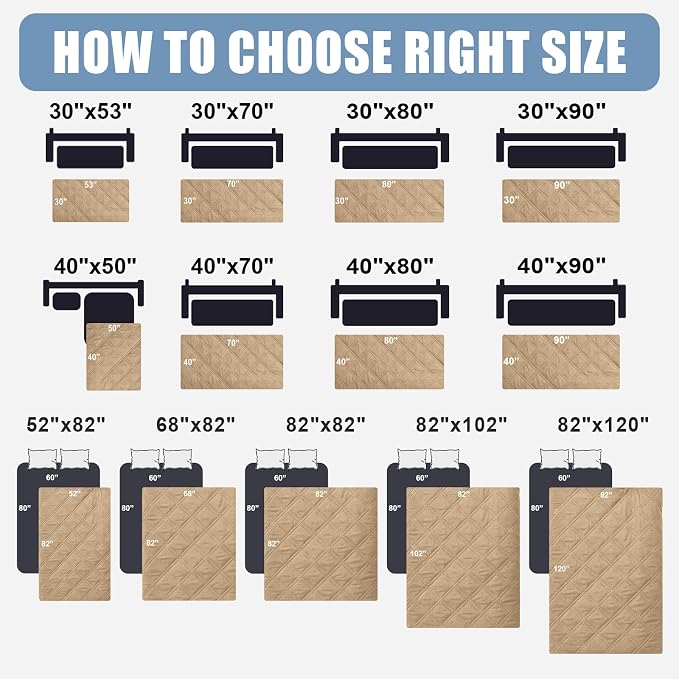 Smiry Waterproof Reversible Pet Couch Covers for Dogs | Pet Friendly, Soft Fabric, Washable Sofa Furniture Protector for Dogs Cat Kids, Checkered (40"x80", Camel/Camel)