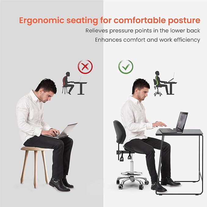 TASALON Saddle Stool with Back Support Ergonomic Adjustable Stool with Wheels - Swivel Salon Cutting Stool for Kitchen, Salon, Spa, Tattoo, Pedicure, Massage -Esthetician Chair – Black