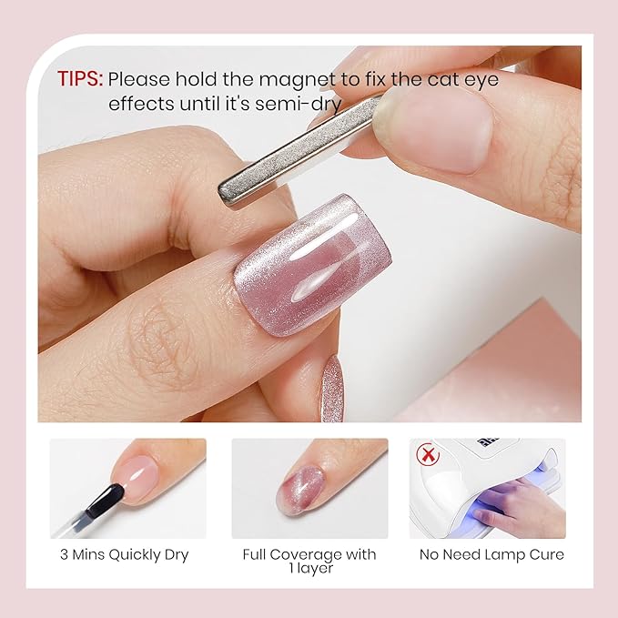 Cat Eye Nail Polish Non Gel Quick Dry Glitter Cat Eye Nail Polish with Magnetic Toe Fingernail Air Drying Fast Lacquer Manicure Gift For Women Girls 16ml, 0.54fl oz