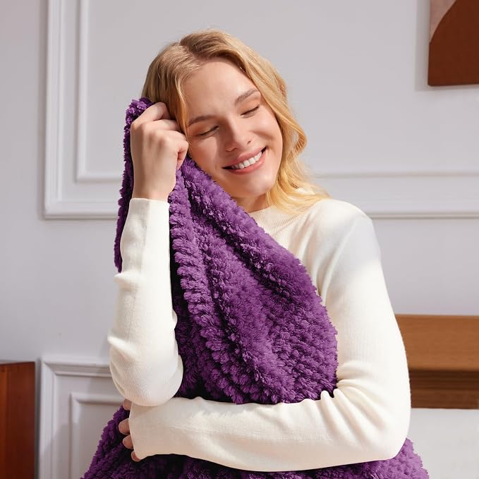 Whale Flotilla Soft Fleece Twin Size Bed Blanket, Purple | 60x80 Inch, Suitable for Bed, Fluffy Fuzzy Jacquard Blankets for All Season, Lightweight and Cozy