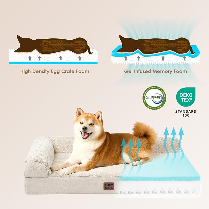 EHEYCIGA Orthopedic Dog Bed Medium Size, Memory Foam Dog Bed, Beige | Small Dog Sofa with Washable Removable Cover, Waterproof Pet Couch for Crate with Nonskid Bottom, 30x20x6