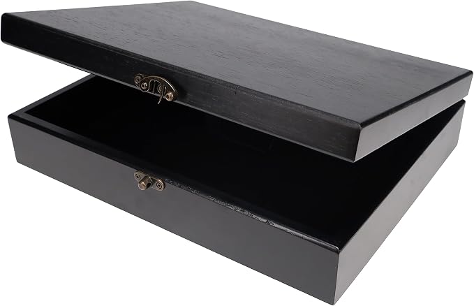 WE Games Old World Wooden Box with Brass Latch – Vintage-Style Wooden Keepsake Box for Jewelry & Trinket Storage, Black-Stained Finish