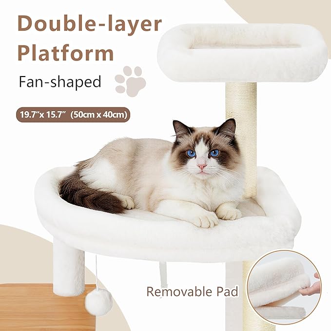 Modern Cat Tree Tower, 2-Layer Condo & Perch, Big Hammock 102WB | 70.9''Wooden Cat Tower House Large Platform with Safe Guardrail for Indoor Cats Adult, All Sisal Scratching Post, Walnut