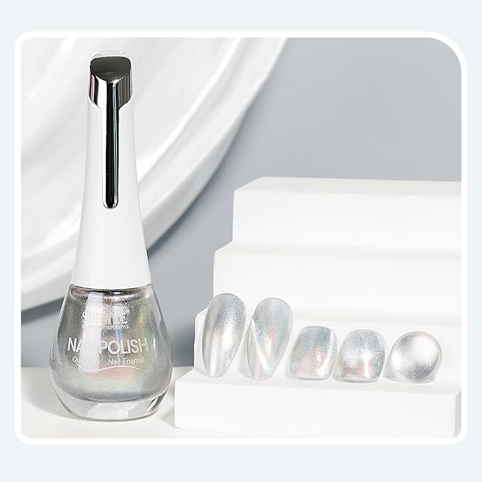 Aurora Silver Magnetic Nail Polish Non Gel, Quick Dry Cat Eye Nail Polish with Magnet for Fingernail Air Drying Fast Lacquer Manicure Gift For Women Girls 16ml/0.54fl oz