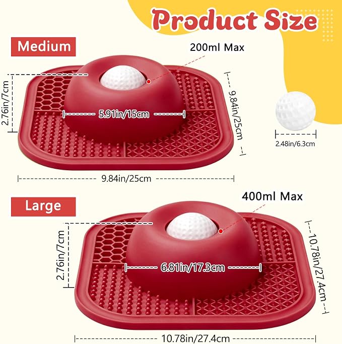 Slow Feeder Dog Bowls & Lick Mat for Liquid and Thick Treat, Anti-Slip Dog Lick Bowl with Interactive Rolling Ball, 5/6 Cup Pup Licking Toy for Large Medium Small Dogs and Cats-Large Red