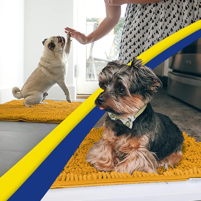 Muddy Mat® | Super Water Absorbent Door Mat Indoor, Microfiber Quick Dry Chenille Entryway Rug, Slip Resistant Front Door Mat, Indoor Mats for Entryway, Machine Washable Pet Rug, Gold 24" x 96"