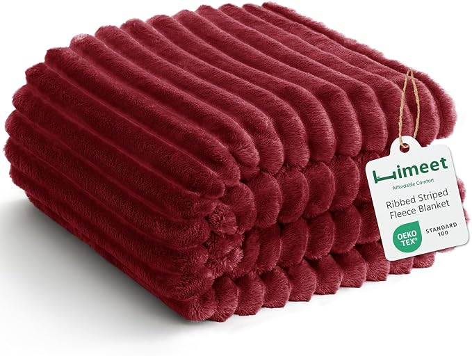 HIMEET Red King Size Blanket for Bed, 300GSM Ribbed Fleece, 108 x 90 Inches | Ultra Soft Flannel, All-Season Lightweight Warmth, Generous Bed Coverage & Home Decor, Gift for Men & Women, Machine Washable
