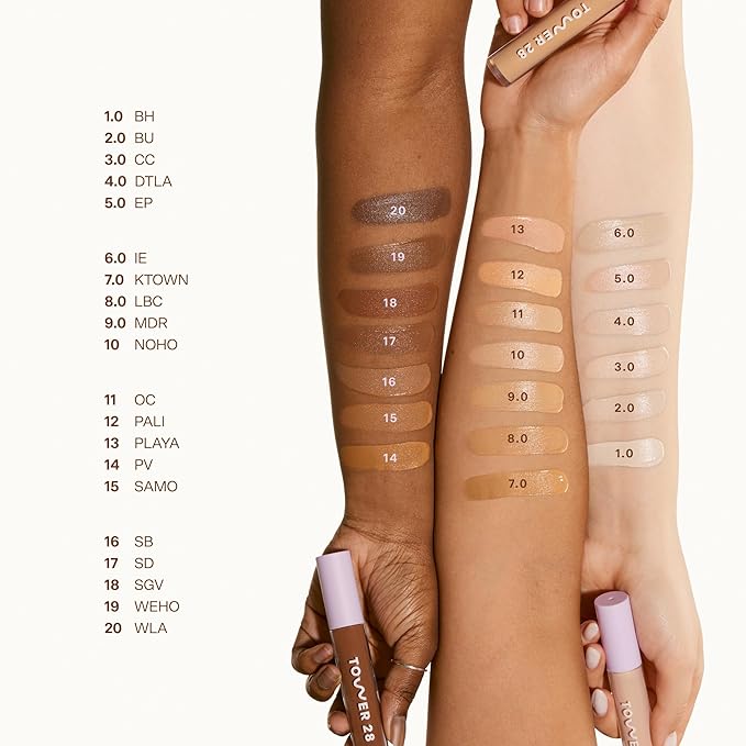 Tower 28 Beauty Swipe Serum Concealer - Hydrating Buildable Medium-Coverage Concealer with Skincare Benefits for Sensitive Skin - Shade 7.0 KTOWN, Medium with Cool Undertones, 0.22 Fl Oz