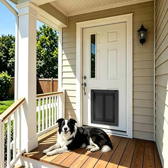 Aluminum Large Dog Door for Door, Fits Dogs Up to 110 LBS,Gray | French Style Heavy Duty Pet Door, Double Magnetic Flaps, Telescoping Tunnel, Solid Aluminum Frame Fits Dogs Up to 110 LBS