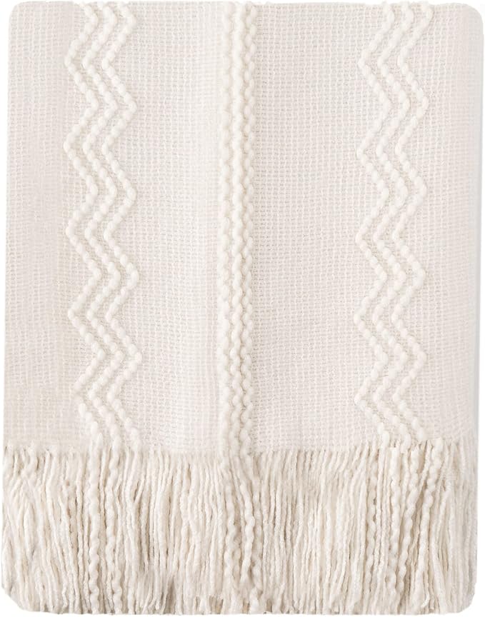 BATTILO HOME Cream Throw Blanket for Couch, Bedroom Decor Boho Throw Blanket, Decorative White Blanket Throw for Sofa Living Room, 50"x60"