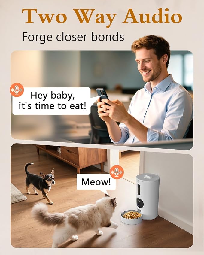Yakry Automatic Cat Feeder with Camera - HD 1080P Video with Night Vision | 5GHz WiFi Easy Setup App Control Cat Dry Food Dispenser with Stainless Steel Bowl, 4L/17 Cups Capacity for Small Pets Indoor