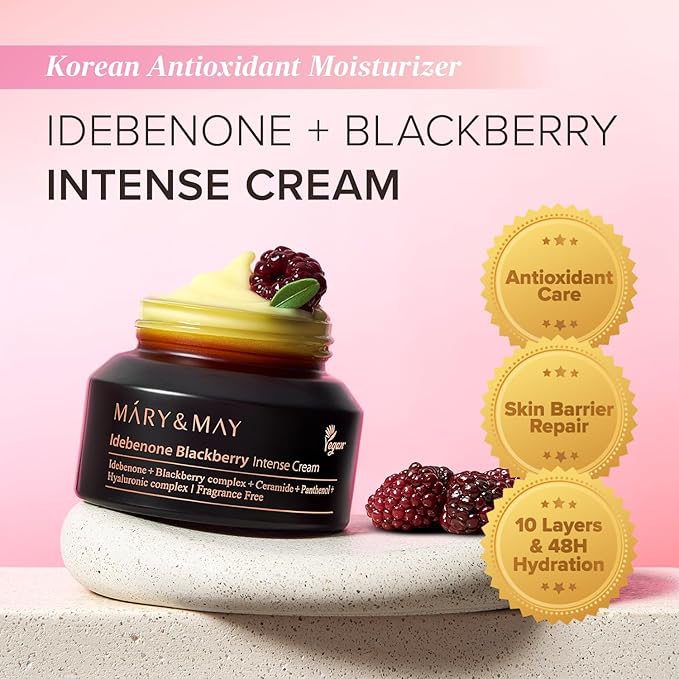 Mary&May Idebenone Blackberry Cream (4x Vitamin C Power) – Anti-Aging Moisturizer for Dry & Dull Skin, 63% Berry Complex & 5 Ceramides, 48H Hydration, Non-Greasy Korean Skincare, 2.46 oz