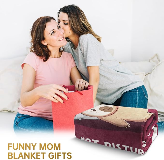Leebbsin Funny Gifts for Mom, Birthday Gifts for Mom from Daughter Son | Mom is Charging Sloth Blanket, 60" x 80", Burgundy, Mom Gift for Christmas Mothers Day, Soft Sloth Throws Blanket for Mother