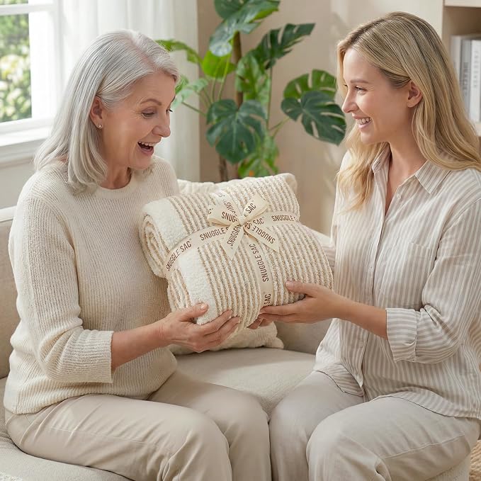 Snuggle Sac Fluffy Bedding Blanket Twin Size, Soft Luxurious Knit Throws, Fuzzy Microfiber Blankets for Couch, Sofa, Bed, Cream Beige, 60x80 inches
