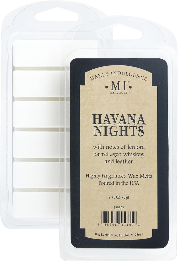 Manly Indulgence Havana Nights Scented Wax Melts, Wax Melt Warmer Cubes, Long Lasting Scented Wax Warmer Cubes, 4 Pack, 6 Cubes Each - Made in The USA