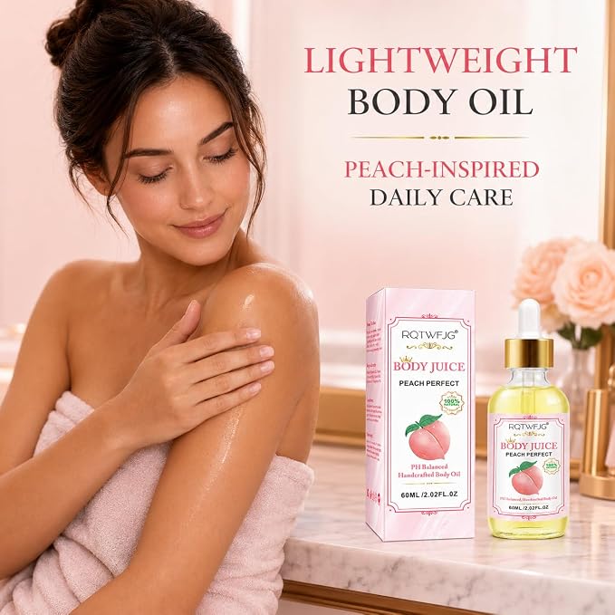 Peach Body Oil, 2.02 Fl Oz, Lightweight Body Moisturizer Oil with Dropper, Peach Scented Skin Care Oil for Dry-Feeling Skin, Massage and Daily Body Care (2.02 Fl Oz (Pack of 1))