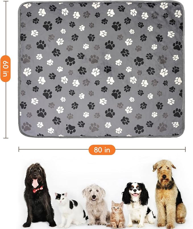 Washable Waterproof Dog Blankets for Large Dogs 60"x80" | Soft Fluffy Pet Blanket for Couch Sofa Car Crate Bed Protector, Reversible Sherpa Fleece Dog Blanket, Dark Grey-Paws