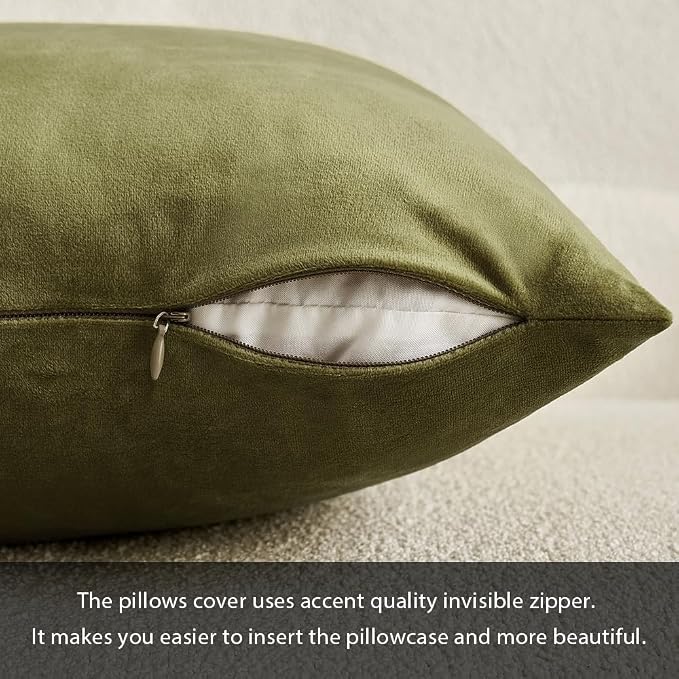 MIULEE 12x20 Inch Lumbar Velvet Throw Pillow Cover Set of 1 Olive Green | Soft Luxury Decorative Throw Pillow Cover, Single Rectangle Cushion Case, Home Decor for Chair Couch Sofa Bedroom Car Bed