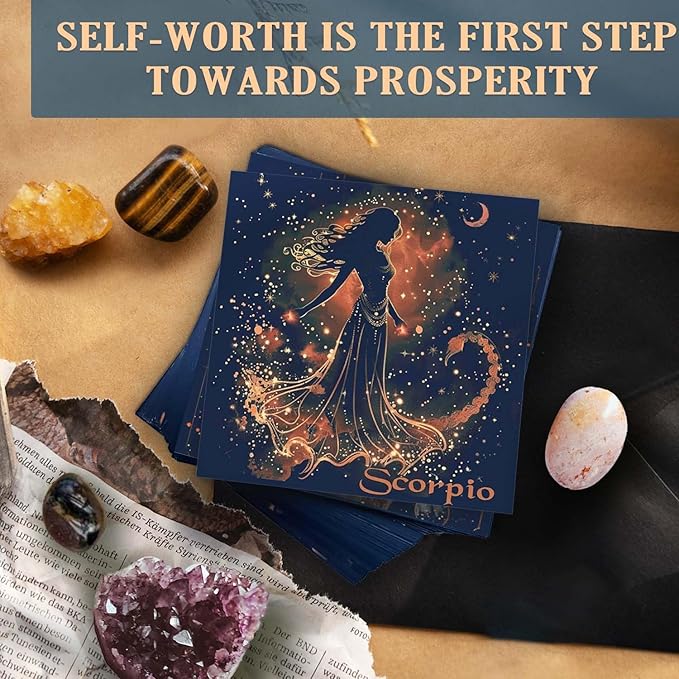 Faivykyd Scorpio Crystals Gifts for Women, 6 Scorpio Zodiac Healing Stones w/50 Miracle Mantras Affirmations Cards, Spiritual Gifts for Positive Energy, Self-Love & Wealth