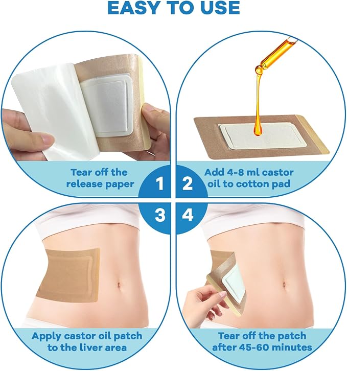 20 Pcs Castor Oil Pack Wrap, Disposable Portable Castor Oil Patches with Anti Leakage Cotton for Stomach/Liver (Oil Not Included), 7.9" x 5.9"