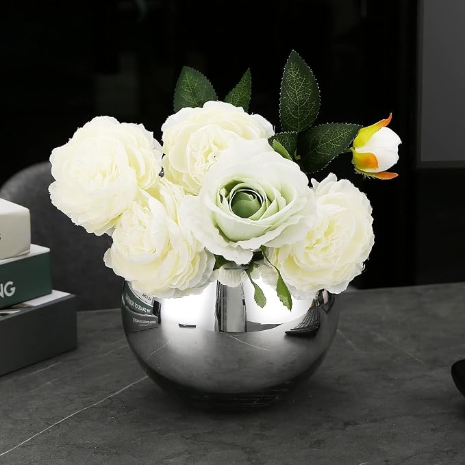2 PCS Cubicle Accessories, 6'' and 4.2'' Glass Candy Dish Desk Mirror to See Behind You, Home Office Aesthetic Table Vases Flower Pot, Cubicle Convex Desk Rearview Mirror Monitor