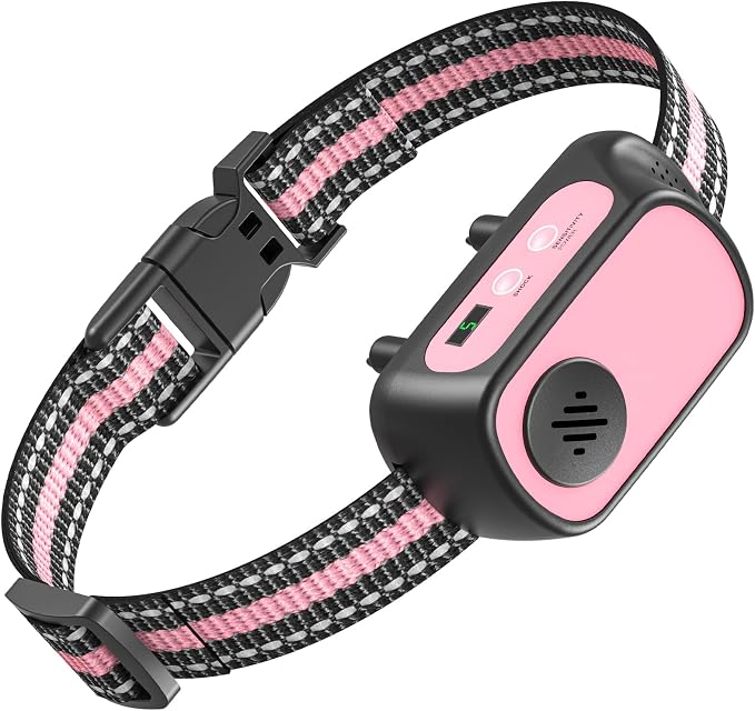 Dog Bark Collar for Large Medium Small Dogs, Rechargeable Smart Bark Collar, Anti Barking, Humane Dog Training Device with 5 Adjustable Sensitivity Beep Vibration(Pink)