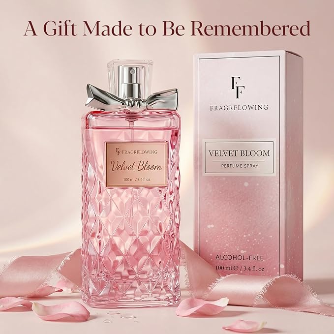 Perfume for Women, Alcohol-Free Long Lasting Floral Fragrance, Light & Soft Scent with Rose, Jasmine & Peony, Peach, Patchouli & Musk Base, 100ml / 3.4 fl oz, Gift for Women & Moms (Velvet Bloom)