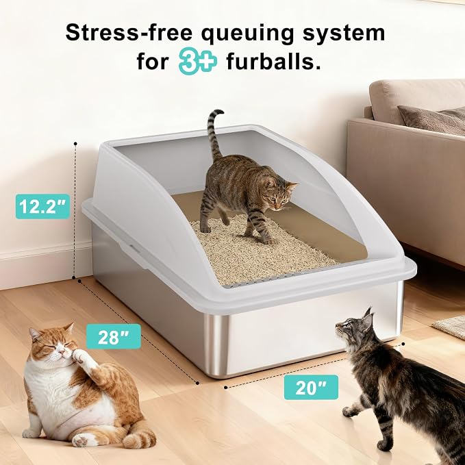 AIPERRO Stainless Steel Litter Box Extra Large for Big Cats and Multi-Cats | Jumbo Extra Large High Sided Metal Cat Box with Lid | Anti-Urine Leakage,Non-Stick & Easy to Clean | Include Litter Cat Scoop