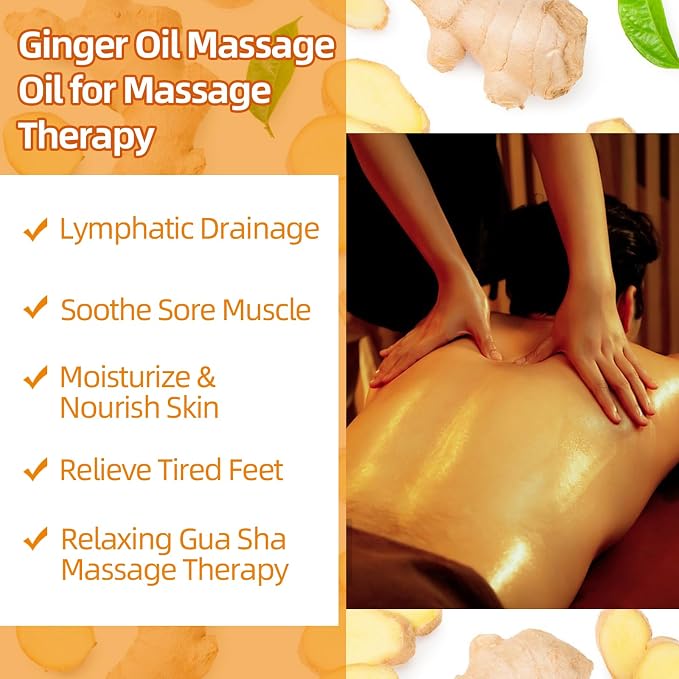 Ginger Oil Massage Oil for Massage Therapy,Ginger Oil Lymphatic Drainage,Sore Muscle Massage Oil,Natural Ginger Body Oil for Gua Sha Massage with Arnica Oil-Warming,Relaxing,Soothing Muscles