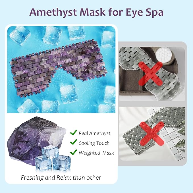 ideayard Crystal Eye Mask, Cooling Sleep Mask 100% Amethyst, Jade Stone Eye Mask for Hot & Cold Anti Aging Therapy, Headache and Migraine Relief