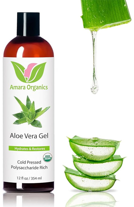Organic Aloe Vera Gel for Skin, Face, Body, After Sun Care - USDA Certified Organic, 12 fl. oz.