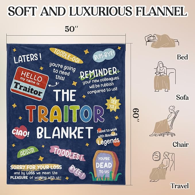 Farewell Gifts for Coworkers, Coworker Leaving Gifts for Women, Men | Deep Blue Traitor Blanket 60" X 50", Goodbye&Going Away Gifts for Coworkers, Work Besties, Leaving Gift for Employee Boss