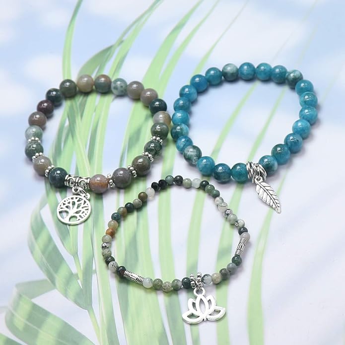 UEUC Tree of Life Yoga Healing Stone Bracelets,Multilayer Lotus Chakra Stone Reiki Bracelet Sets,Anxiety Crystal Natural Stone,for Women Stress Relief