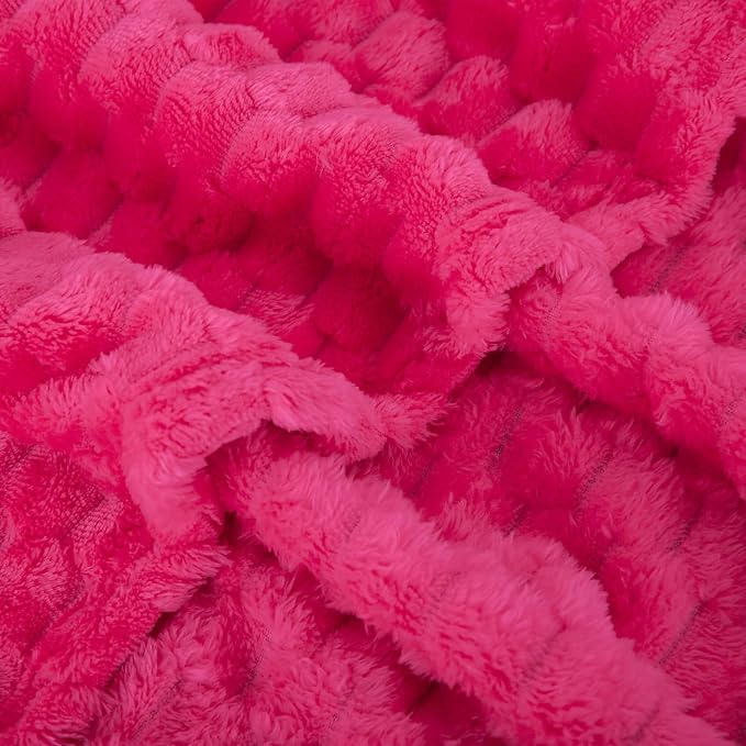 Puncuntex Hot Pink Throw Blanket 60"×80" Fuzzy 3D Jacquard Decorative | Flannel Fleece Super Soft Plush Cozy Blanket for Couch Sofa Chair Lightweight