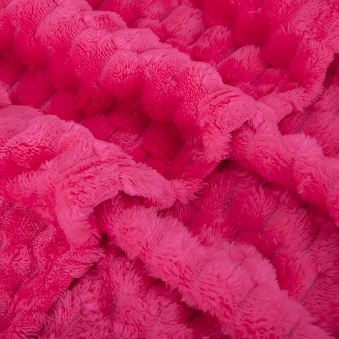 Puncuntex Hot Pink Throw Blanket 108"×90" Fuzzy 3D Jacquard Decorative | Flannel Fleece Super Soft Plush Cozy Blanket for Couch Sofa Chair Lightweight