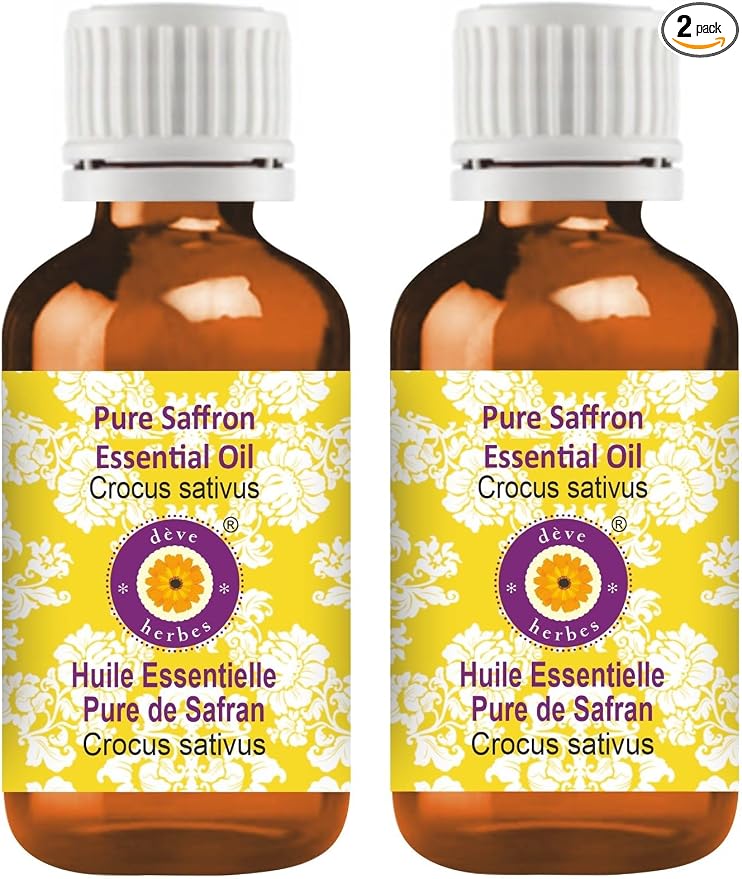 dève herbes Saffron Essential Oil (Crocus sativus) Pure | Non-Sticky | Non-Greasy | Lightweight | Men & Women | All Skin Types | Steam Distilled 5ml X 2 (0.33 oz)