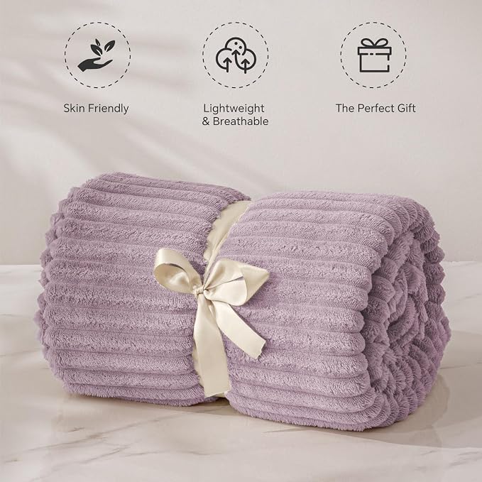 BEDELITE 3D Ribbed Dusky Violet Fleece Throw Blanket for Couch, 50x60 Inch | Soft Warm Decorative Fluffy Blanket, Cozy Plush Lightweight Fuzzy Throw Blanket for Bed Sofa Home Room Decor, Gift for Women
