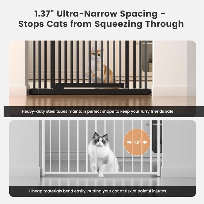 Extra Tall Cat Gate 51"-87" Height Adjustable Pressure Mounted 4 Extensions | 51"-87" height & 27.56"-37" width adjustability; pressure-mounted installation. 4 extension Ideal for doorways, pets & babies