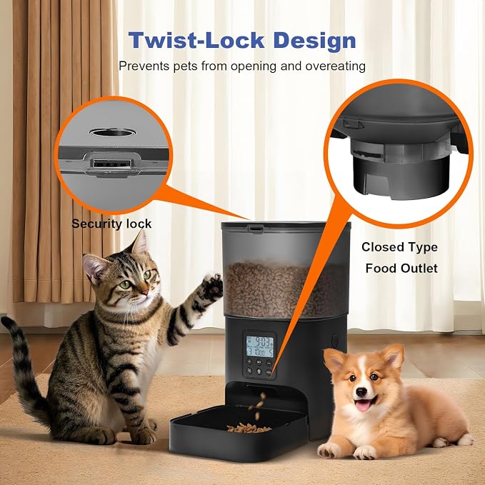 Automatic Cat Feeder, Cat Food Dispenser with 10s Voice Recorder, Pet Feeder up to 8 Meals per Day, Timed Feeder with Dry Food Sealed Ring